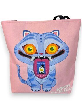 K-Pop Demon Hunter Derpy Tiger Cat Save The Date Canvas Tote Bag Pink